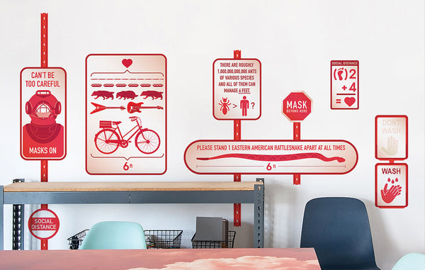 Stay safe! Social distancing decals that inform, remind and delight.